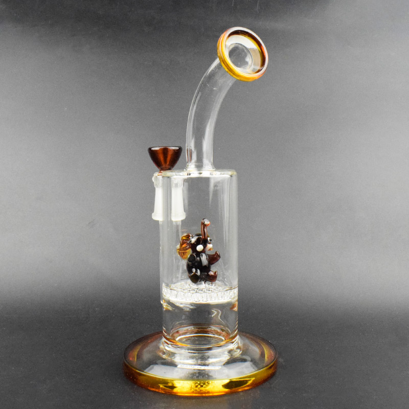 

New style glass bongs glass water pipe one layer honeycomb with animal for smoking 9 inches