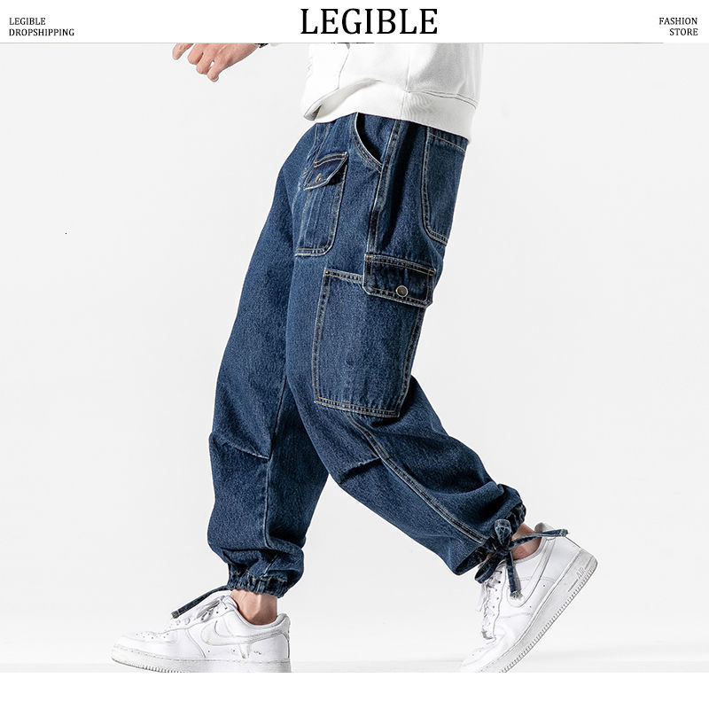 

LEGIBLE Hip Hp Men's Jeans Vintage Man Baggy Denim Pants 2020 Streetwear Men Blue Jean Pants Trousers Plus Size