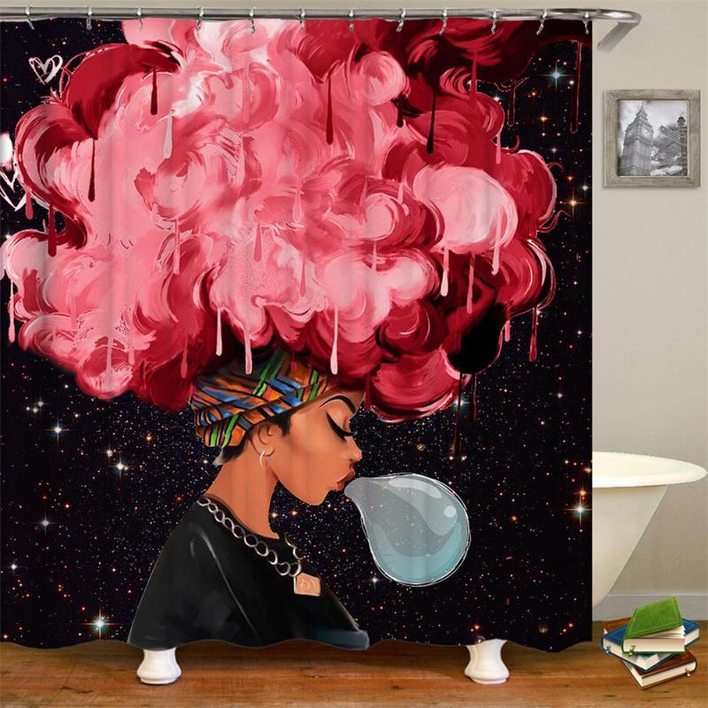 

King African Shower Curtain Valentine American Couple Painting Art Waterproof Polyester Fabric Bathroom Curtain 180 x 200 cm