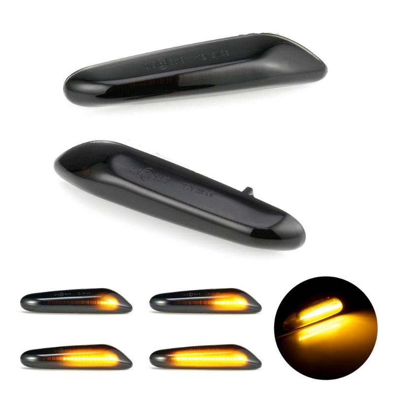 

2PCS Smoke Lens Dynamic Flowing LED Turn Signal Side Marker Light Blinker Lamp for E60 E61 E90 E91 E81 E82 E88 E46 X3 X1, As pic
