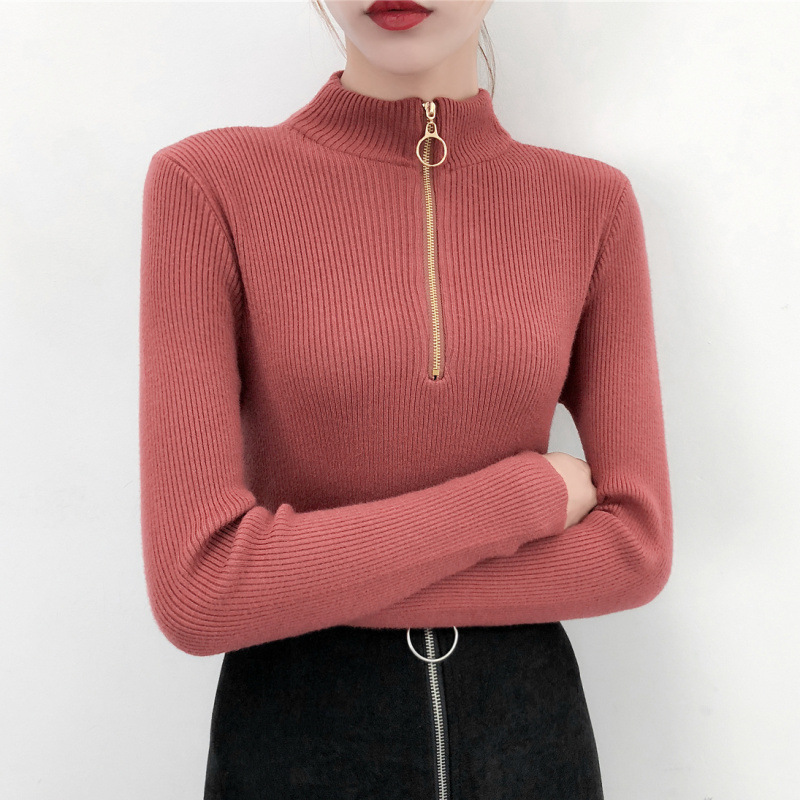 

Womens Sweaters Winter Tops Turtleneck Zipper Sweater Women Thin Pullover Jumper Knitted Sweater Pull Femme Hiver Truien Dames, Black