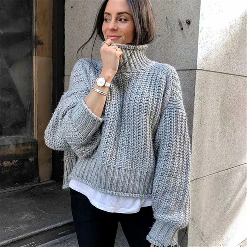 

Turtleneck Knitted Sweater Female Casual Lantern Long Sleeve Pullover Jumper Women Autumn Winter Ladies Oversize Sweaters 2020