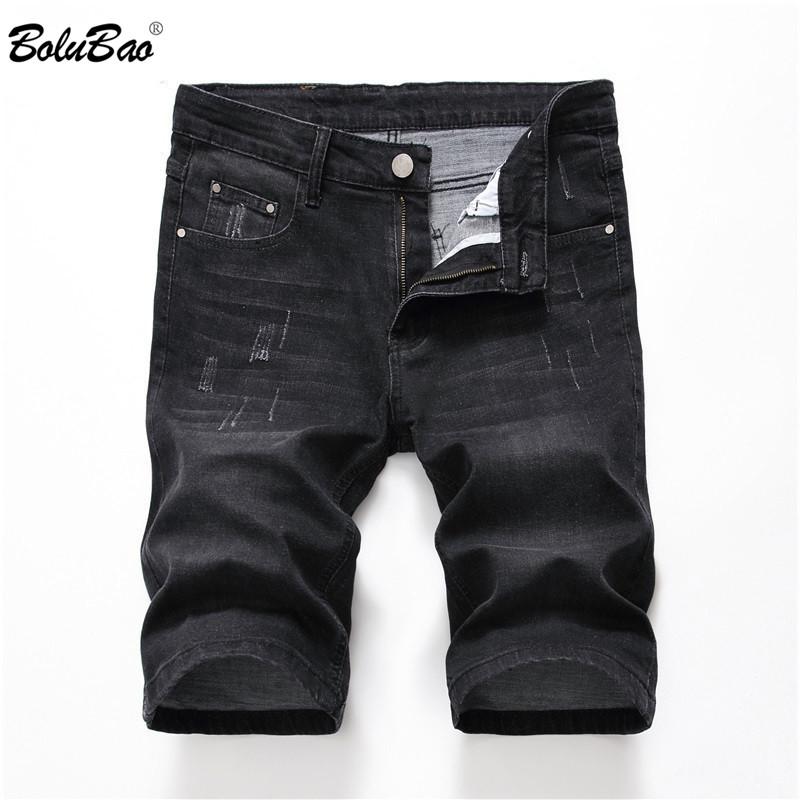 

BOLUBAO Mens Denim Shorts 2019 Summer Men Stretch Slim Fit Solid Color Short Jeans Men Casual Distressed Knee Length Denim Short, Dark grey