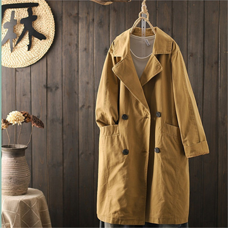 

Women's Windbreaker Mid-length 2020 Spring Autumn New Korean Version Loose Temperament Fashion Double-breasted Women's Coat J048, Gray