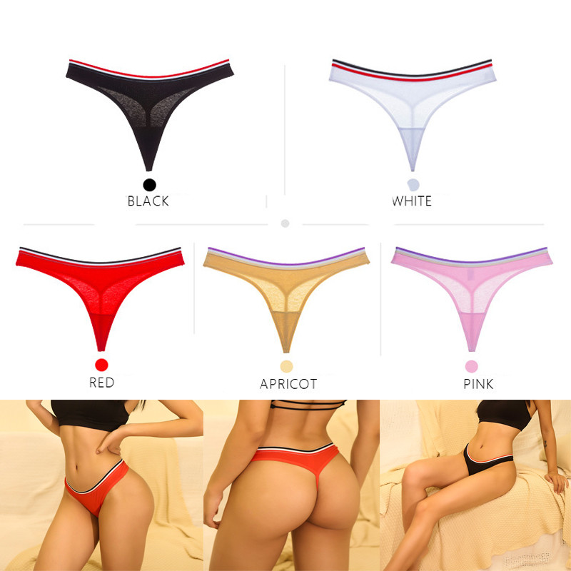 

5 Colors Available Low Rise Pure Cotton Sexy G-String Thong Panties Underwear Women Sexy Sport Stripe Briefs Lingerie Pants, Red
