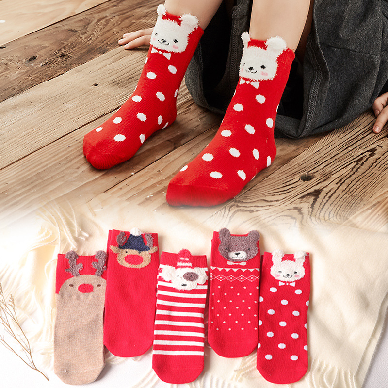 

5Pairs Autumn Winter Children's Socks Christmas Sock Three-dimensional Cartoon Animal Baby Socks Cotton Christmas Kids, Mix color
