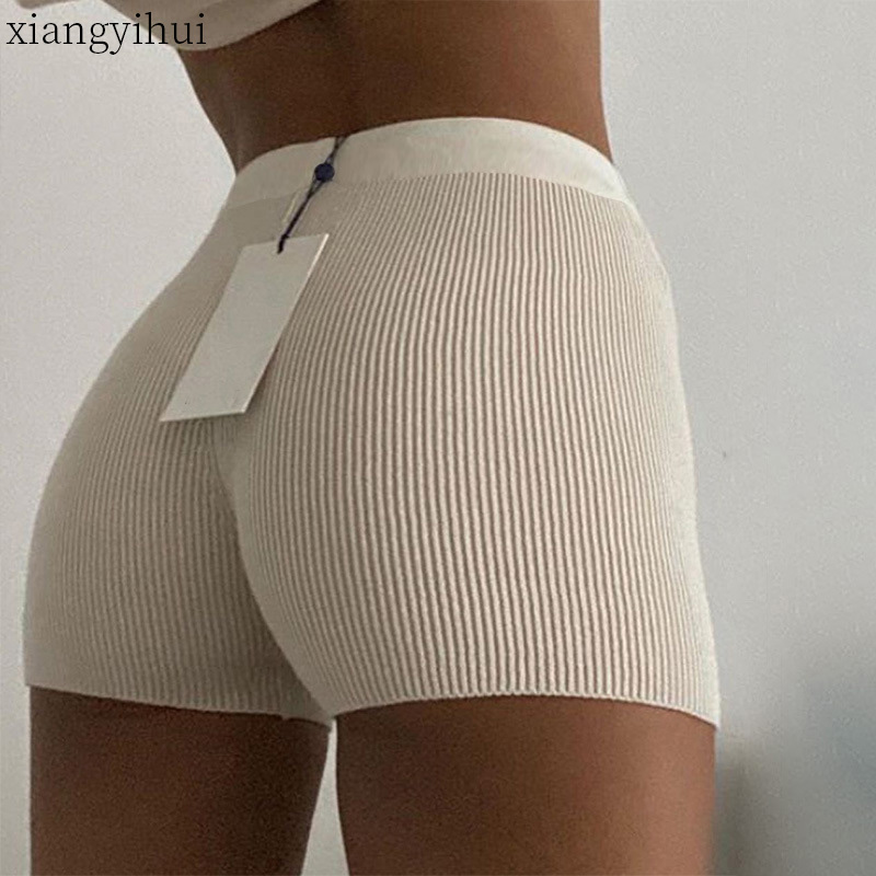 

Solid Casual Summer White Black Knitted Shorts Women Basic Knit Cotton Skinny Shorts Fashion Elastic High Waist Women Streetwear