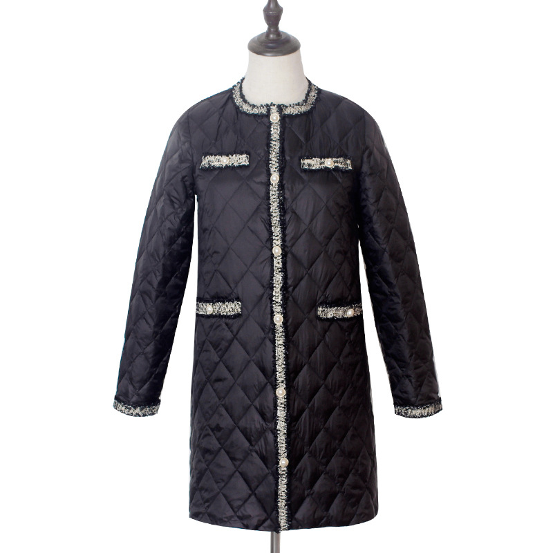 

Korean Fashion Clothing Thin Down Coat Woman 2020 90% White Duck Down Single Breasted Argyle Jacket Women black, Beige