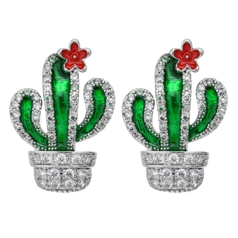 

High quality plant cactus zircon earrings Sweet and romantic fashion jewelry zircon earrings for women/girls ER-251