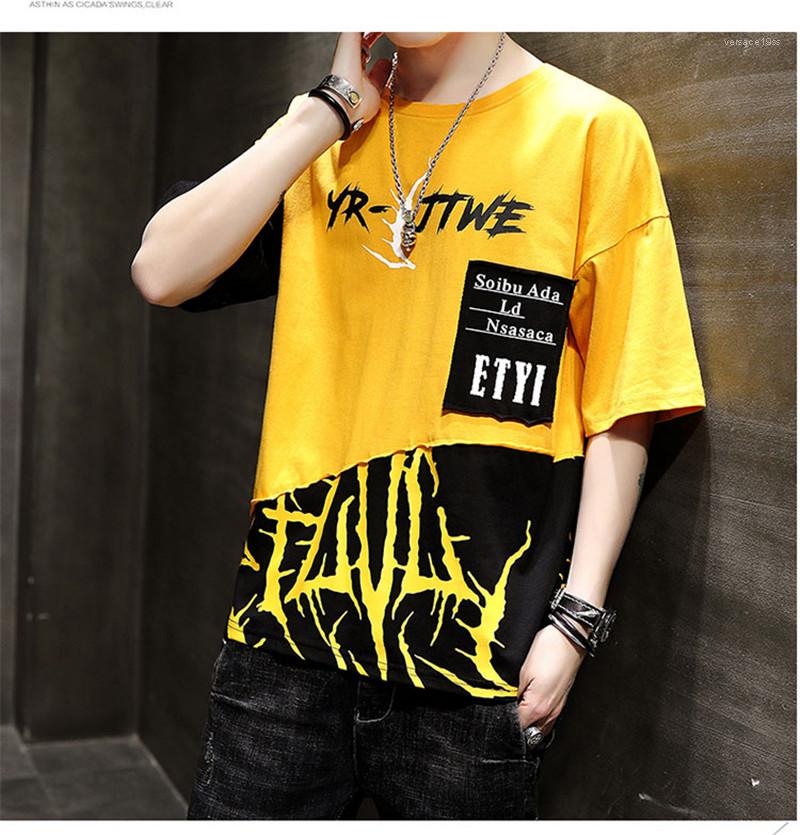 

Designer Tshirts Man Teenager Letters Casual Tees Regular Length Patchwork Short Sleeve O Neck Tops Men, Gray