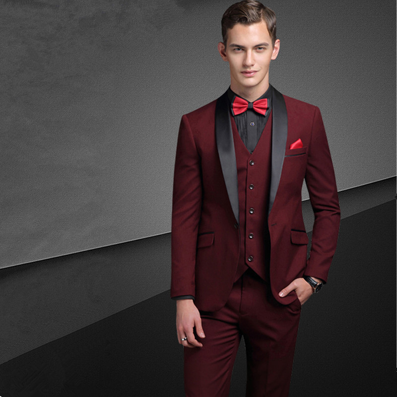 

Burgundy men's suits Wedding groom dress custom made mens high quality suit 3 PCS suit jacket+pants+vest mens business work wear, Yellow
