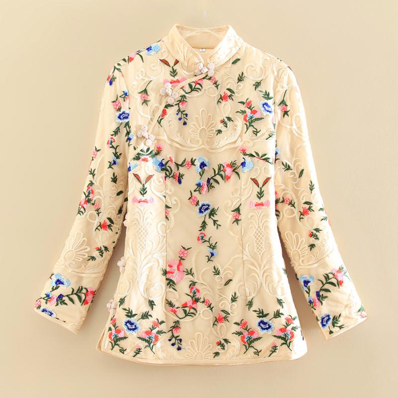 

High-end Autumn And Winter Women Padding Quilted Qipao Tops Chinese Style Embroidery Fashion Slim lady Short Top S-XL