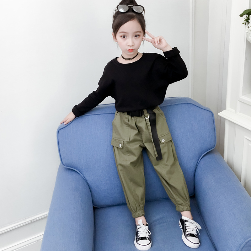

Children's clothing, autumn clothing, girls' suits, new children's girls, big sports two-piece suit, Armygreen