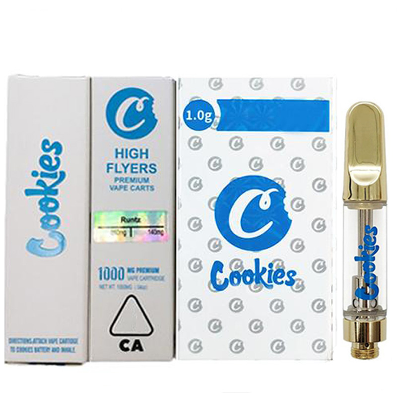 

Gold Cookies Carts Atomizer With Packaging 0.8ml 1.0ml Ceramic Tip Empty Vape Cartridges 510 Thread Golden Glass Tanks