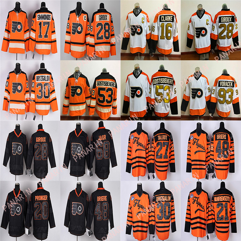

Custom RBK jerseys Men's Philadelphia Flyers jerseys Carter Hart Hayes Giroux Lindros Konecny Customize any number any name hockey jersey, Orange
