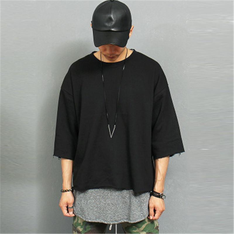 

Man Loose Shoulder T-shirt Fashion Trend Wearable On Both Sides Tee Designer Male Harajuku Style Half Sleeve Tops Unique New Causal Tshirt, Black