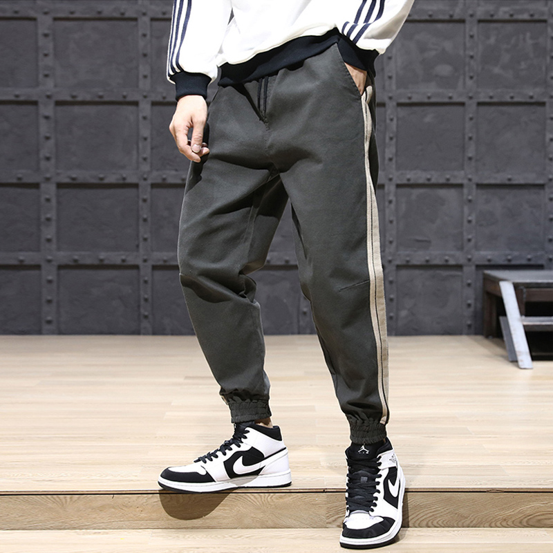 

Fashion Streetwear Men Jeans Loose Fit Stripe Designer Harem Trousers Casual Cargo Pants Hombre Hip Hop Joggers Pants Men, Black