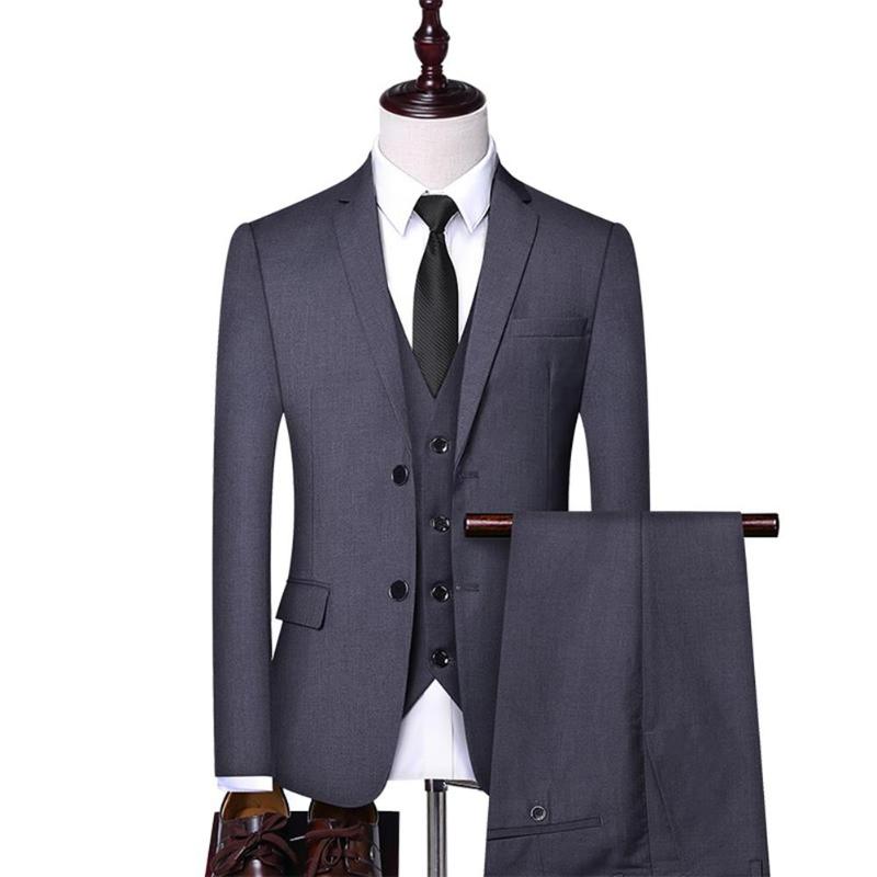 

3Pcs/Set Luxury Men Solid Color Lapel Collar Coat Vest Long Pants Asian Size For Men's Wedding Office Business Suit Set Formal, Black