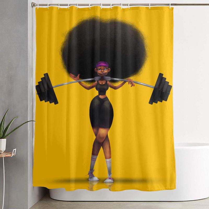 

Afro Hair African Woman Yellow Eccentric Bathroom Shower Curtain Decorative