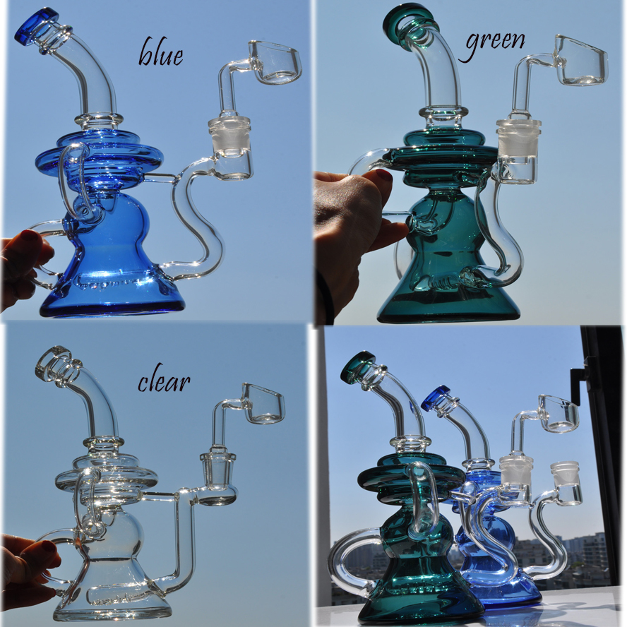 

7.8 inchs Klein Recycler Oil Rigs Glass Water Pipes Unique Bong Dab Smoke Pipe Glass Water Bongs Hookahs With 14mm banger