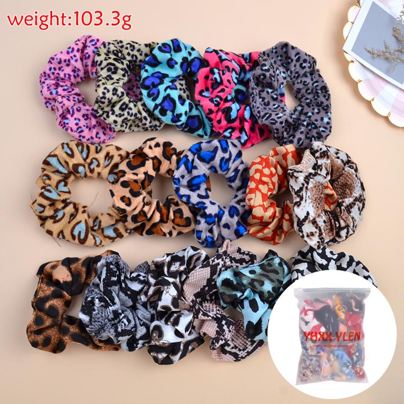 

16/19 Pcs Colorful Scrunchie Glowing, plaid, print, solid, plush Women Headband Hot Sale wholesale Elastic Hair Band Accessory