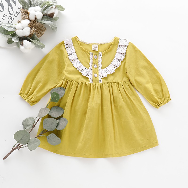 

Girl Cotton Dress Autumn Casual Baby Girls Long Sleeve Lace Design Dress Kids Toddler Princess Sundress
