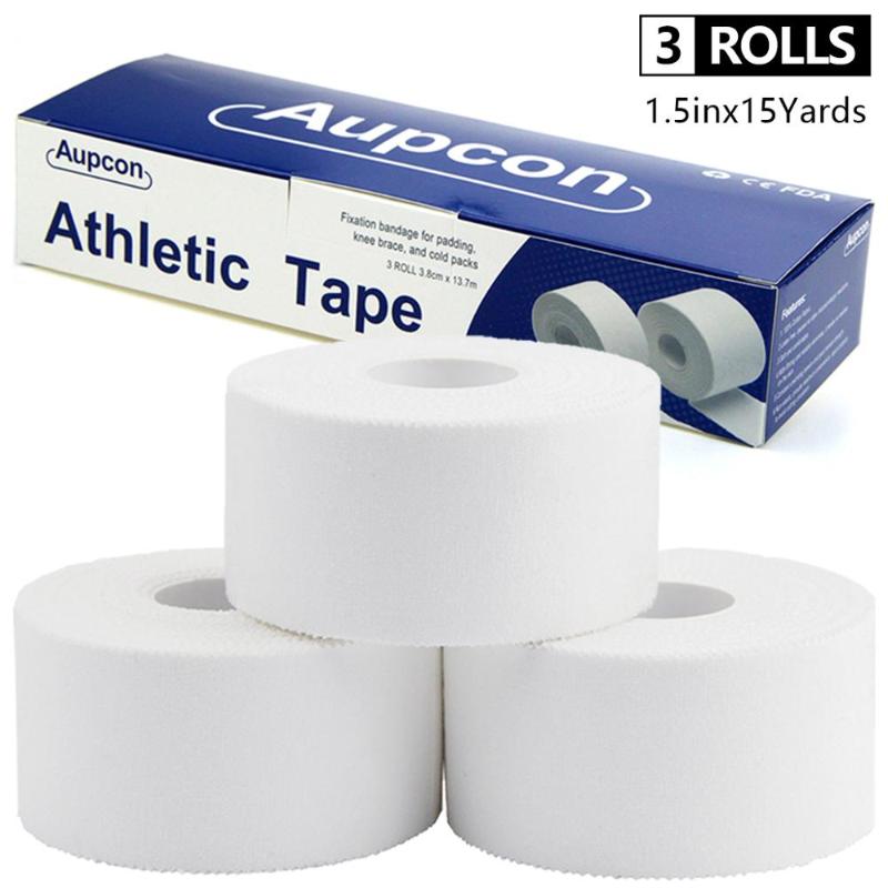 

White Cotton Sport Tape 3.8cm*13.7m Adhesive Elastic Bandage Protect Muscles Relieve Pain Elastic Bandage Strain Support, White 3 rolls