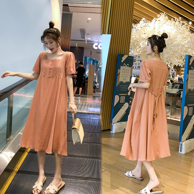 

Pregnant Women Summer Wear Tops 2020 New Style Fashion Mom Mid-Length Dress Short Sleeve Lace Pregnancy Dresses, Picture color