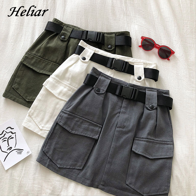 

HELIAR Cargo Shorts Women 2020 Spring Women Shorts Solid Hot With Sashes Female With Pockets Casual, White