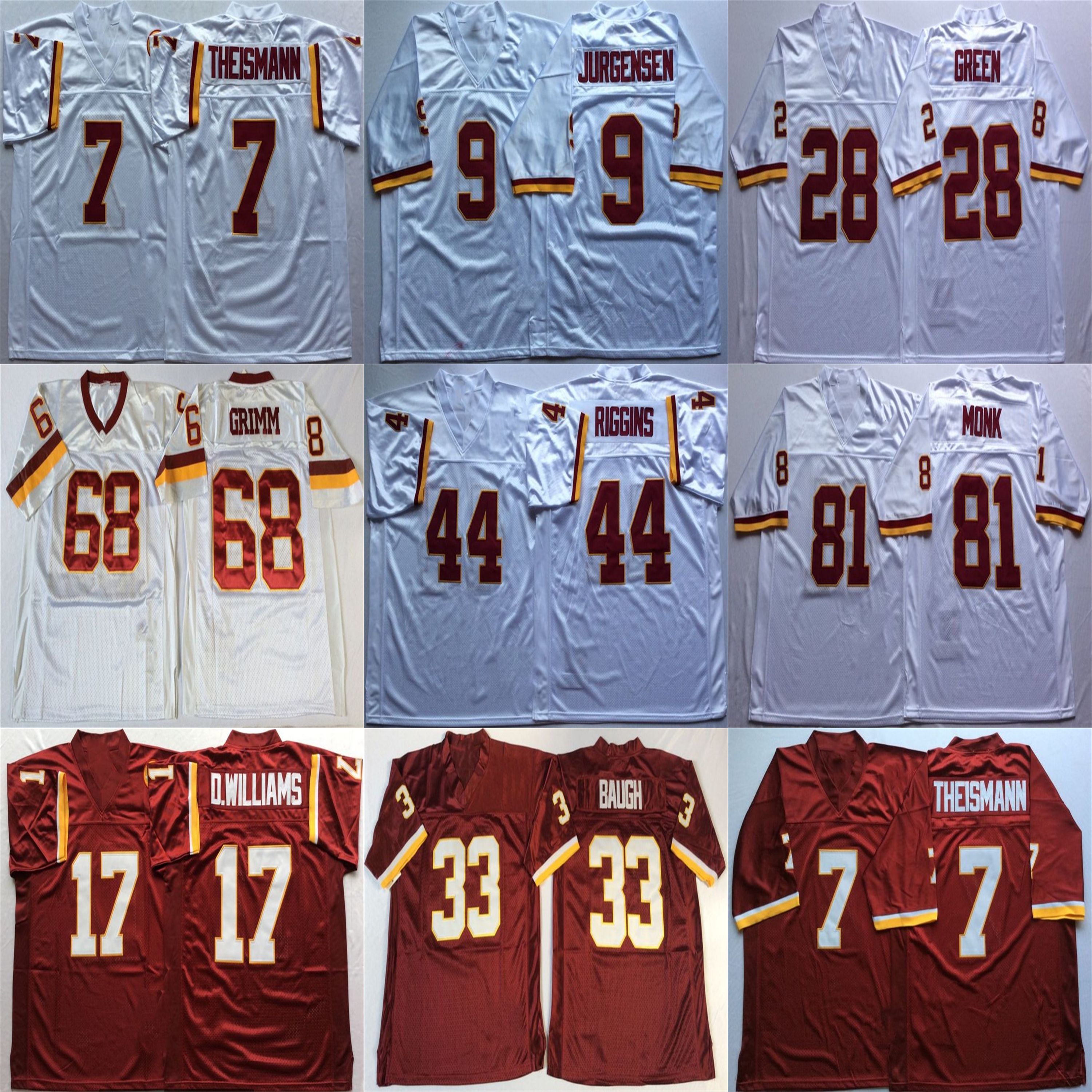 

Football Jerseys Russ Grimm Sam Huff Sonny Jurgensen John Riggins Charles Mann Art Monk NCAA Retro Football Jersey Stitched Mens Red White, Red #9