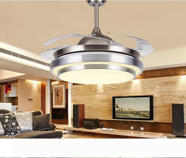 

31 8 9" Modern Chrome Round Shaped LED Ceiling Fan Lights with Foldable Invisible Blades 100-240v invisible ceiling fans led light