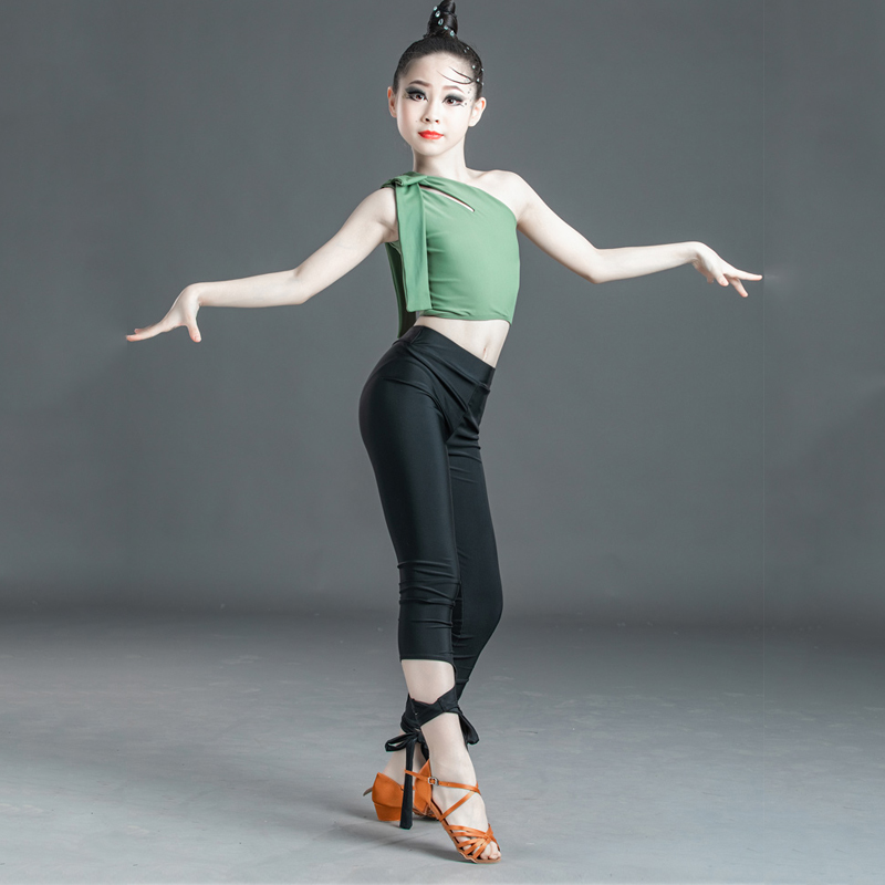 

Summer New Girls Latin Dance Costumes Children'S Latin Dance Top Pants Suit Salsa/Ballroom/Tango/Chacha Performance Wear SL3733, As picture