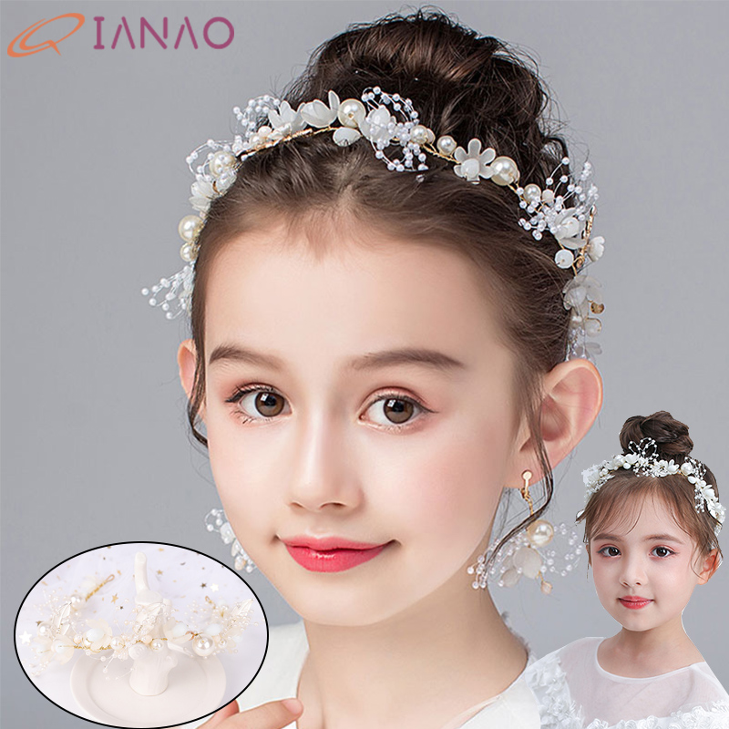 

QIANAO Pearl beading flower crown Princess Tiaras and Crown Headpiece Bridal Diadem Head Jewelry Women Wedding Hair Accessories, Hg15-1
