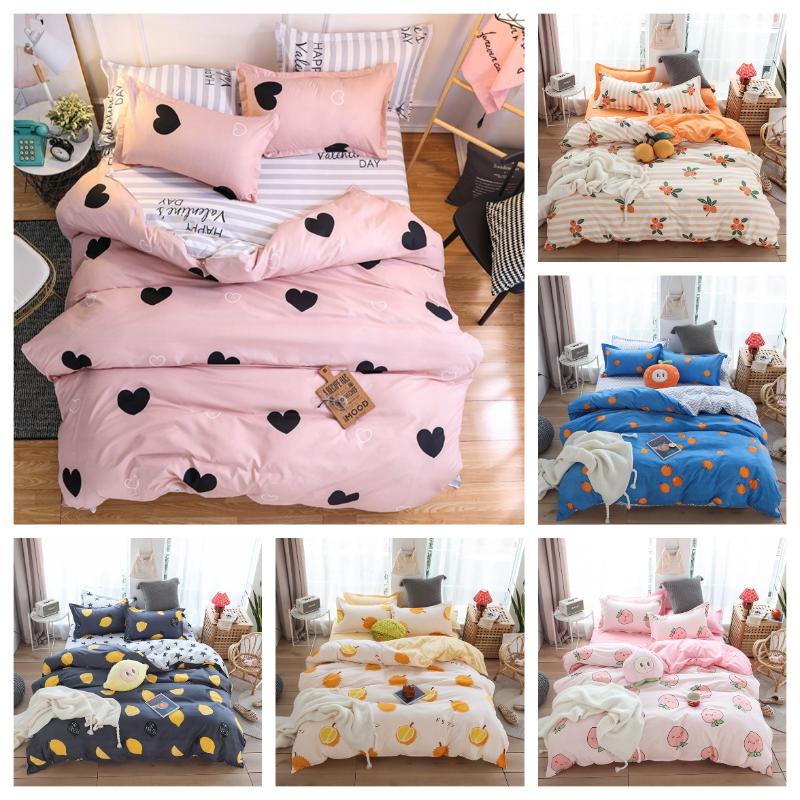 

2020 Hearts and Fruit Printing Bedding Set 2pcs/3pcs Kids Duvet Cover Set 1 Quilt Cover+1/2 Pillowcases  Full Queen King, Pattern 13