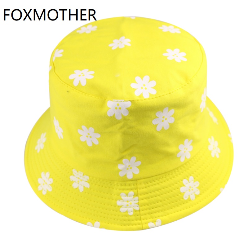

FOXMOTHER New Fashion Summer Yellow White Daisy Floral Fisherman Hats Fishing Caps Women Ladies