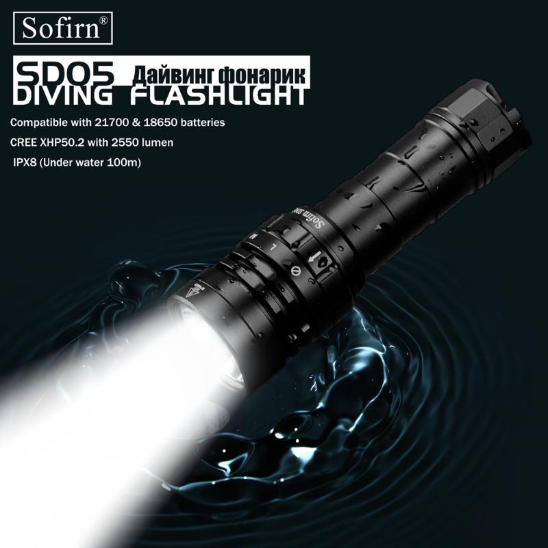 

Sofirn New SD05 Scuba Dive LED Diving Light Cree XHP50.2 Super Bright 2550lm 21700 Lamp with Magnetic Switch 3 Modes