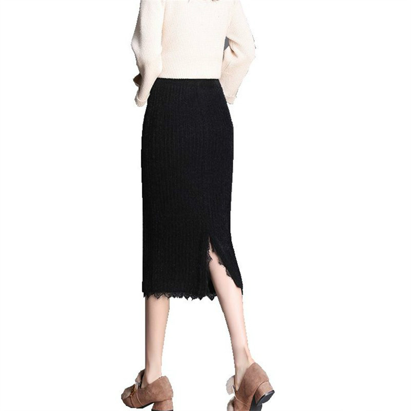 

Black Paperbag Waist Split Side Skirt Autumn Casual Workwear Women Skirt High Waist Belted Split Hem Midi