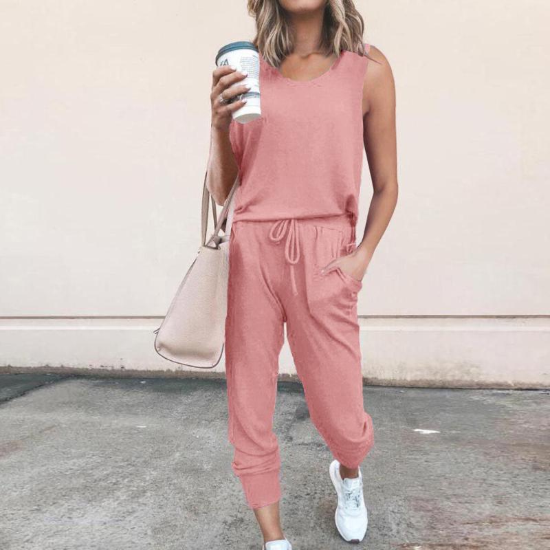 

Women Loose Two-piece Tracksuit Solid Color Sleeveless Tops Vest Casual Pants Sweatsuit 2020 Fashioin Women' Set #3, Black