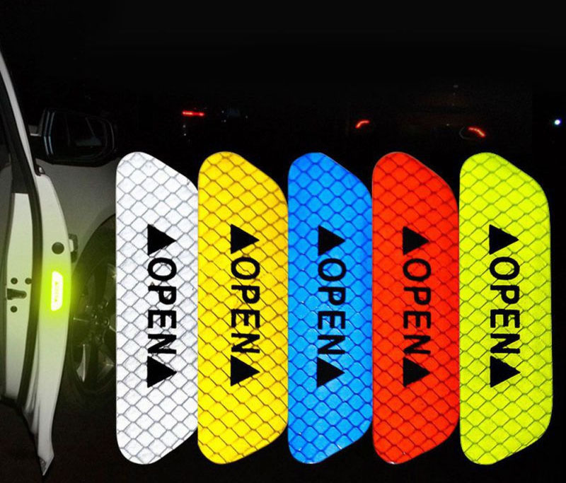 

4Pcs/Lot Car Door Open Prompt Anti-Collision Reflective Stickers Tape Conspicuity Safety Caution Warning Sticker for Car Truck Trailer