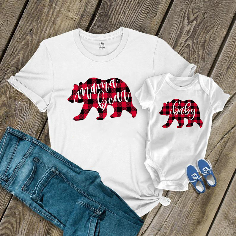 

1PC mothers day gift Mama Bear Baby Bear Family Matching Shirts Cute BFF's Besties tops Mommy and Me Outfits, Beige