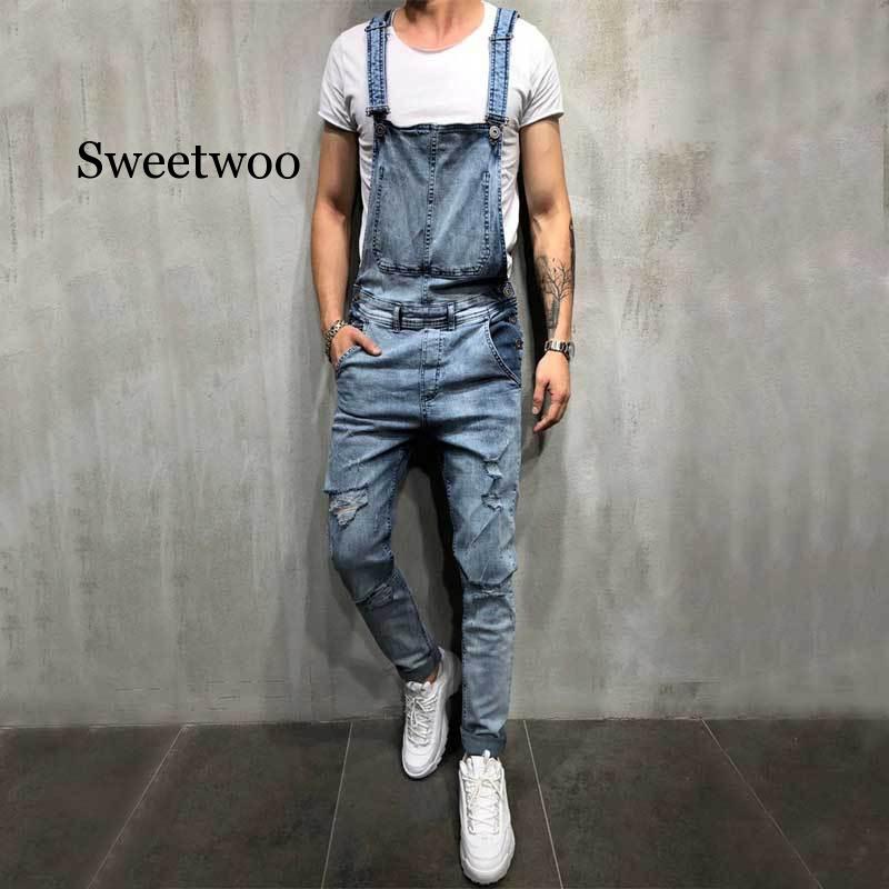 

Fashion Men' Ripped Jeans Jumpsuits Hi Street Distressed Denim Bib Overalls For Man Suspender Pants Size -XXXL, Black