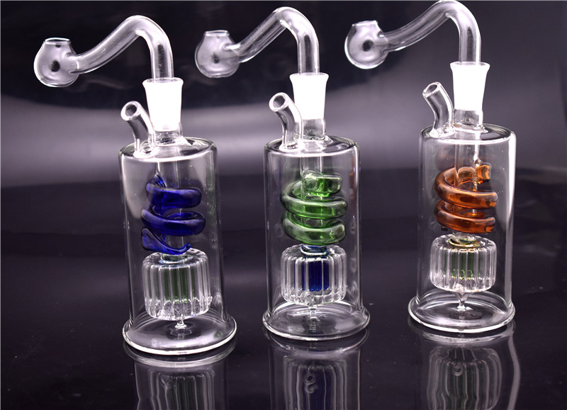 

Spring Mini oil burner bong small Glass Bongs mini Bubbler Ash Catcher bong Smoking Water Pipes Oil Rigs dab rig with oil pot and hose 2pcs