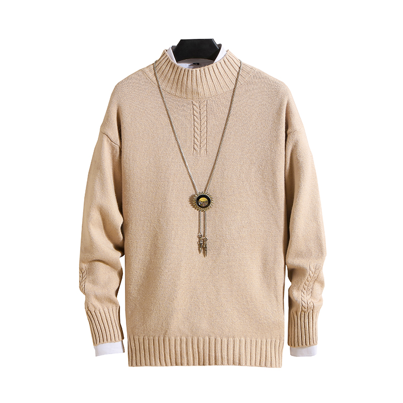 

Sweater men's autumn/winter 2020 new fashion business casual sweater O-neck slim knit men's pullover long sleeve coat, Black