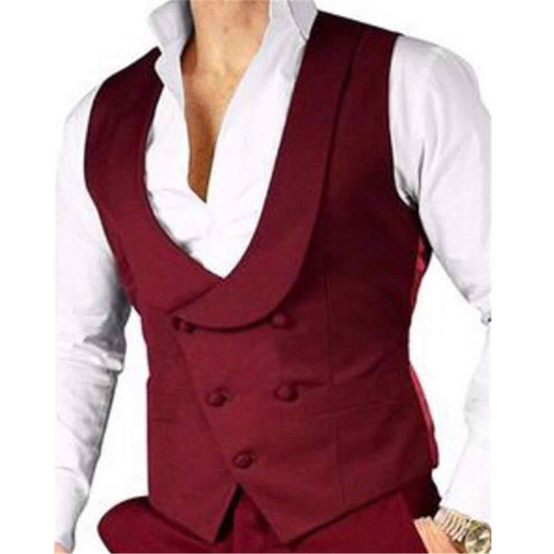 

Double Breasted Burgundy Vest for Groomsmen Shawl Lapel Custom One Piece Slim fit Men Waistcoat Man Fashion Costume, Black