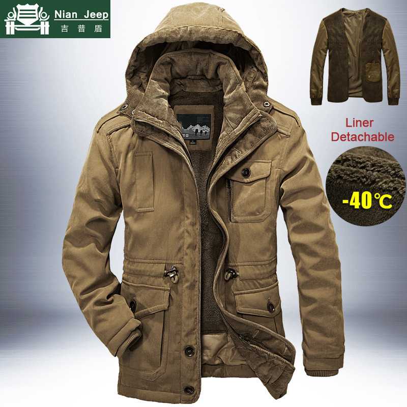 

Brand Winter Jacket Men Thick Warm Windbreaker Mens Parkas High Quality Cashmere Liner Detachable 2 in 1 Coat Plus Size -4XL, Army green