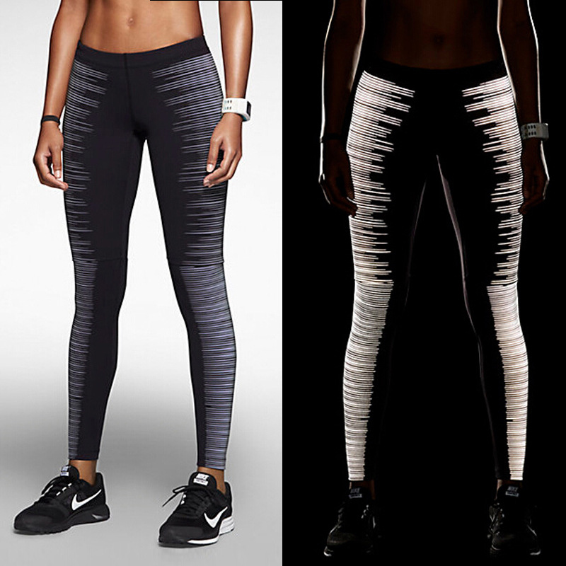 

JIGERJOGER woman fitness pants tight elastic high Rise Fast dry skinny Night jogging jeggings reflective tight running Leggings, Black