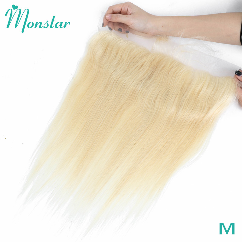 

Monstar 13x4 613 Blonde Pre Plucked Frontal Peruvian Remy Straight Human Hair Middle/Free Part Ear to Ear Lace Frontal Closure