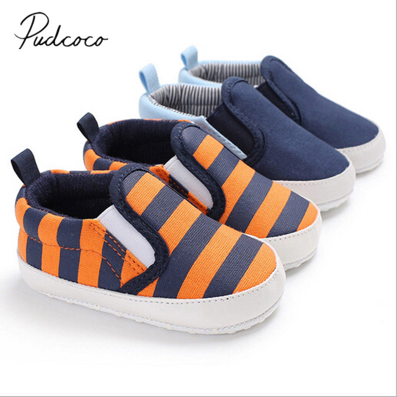 

Pudcoco 2020 Toddler Infant Baby Shoes Newborn Boys Girls Soft Soled Crib Shoes Prewalker Casual Striped Patchwork -18M