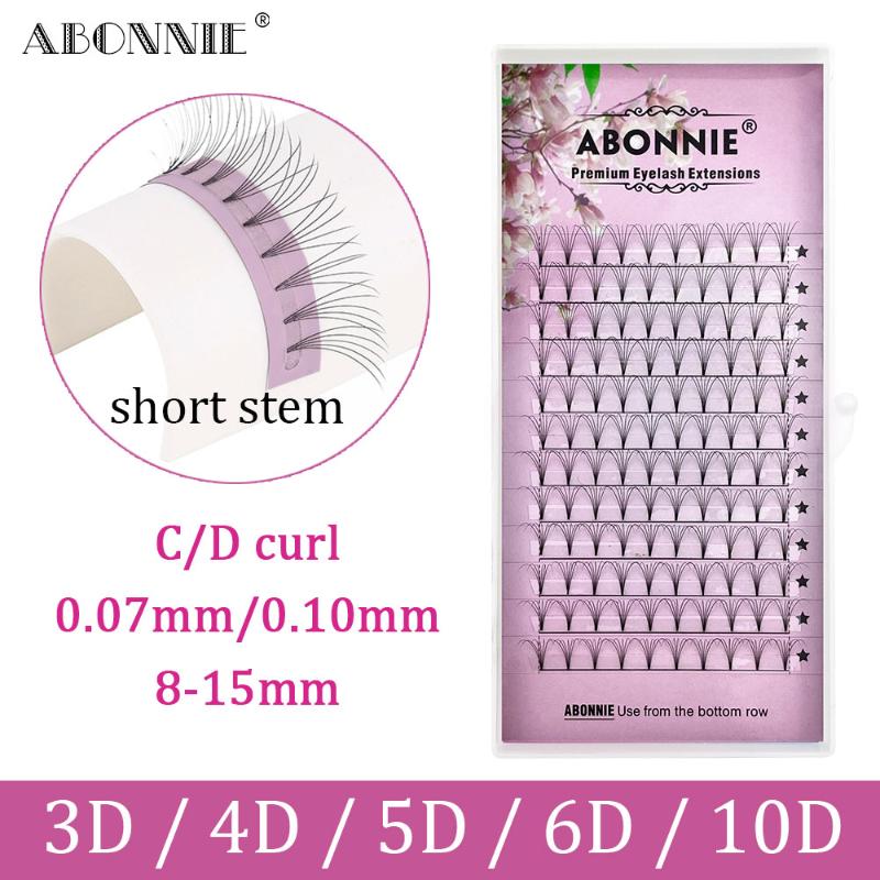 

Abonnie short roots Makeup 12 lines 3d/4d/5d/6d pre made fans volume fans 0.07/0.10 eyelash extension black faux Mink
