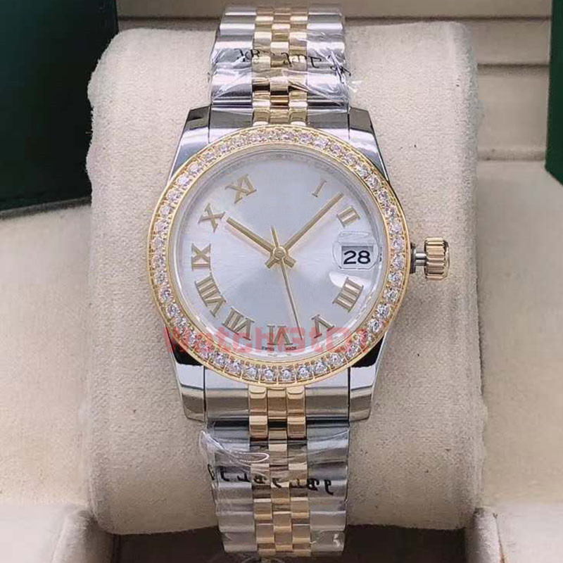 

Diamond Quality Mechanical Women Watches 31mm Iced Out Watch Out Top Date Sapphire Iced Dial Watches Automatic Ladies WomenS Wristwatch Owio, Slivery;brown